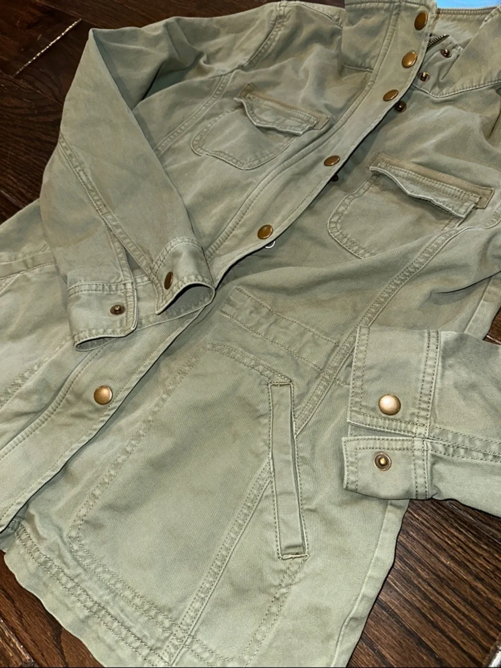 Talbots olive green  Utility Jacket with Snap Front size petite